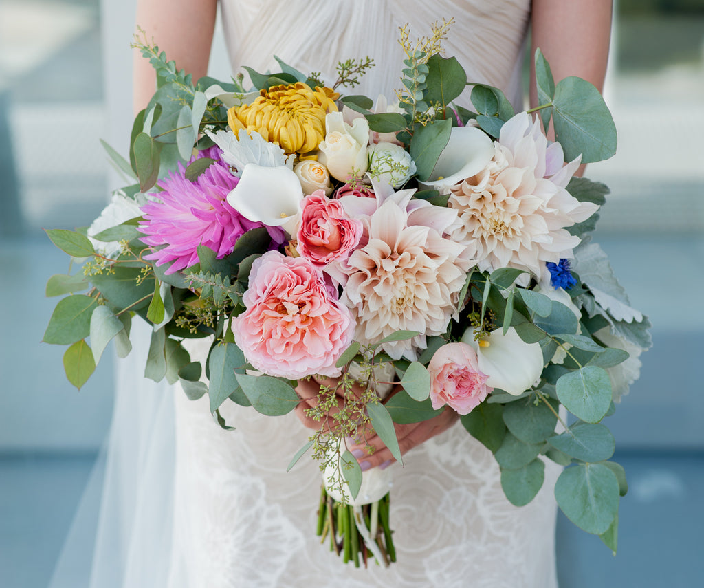 Lush and natural Bridal Bouquet for a wedding at Cal by Gorgeous and Green