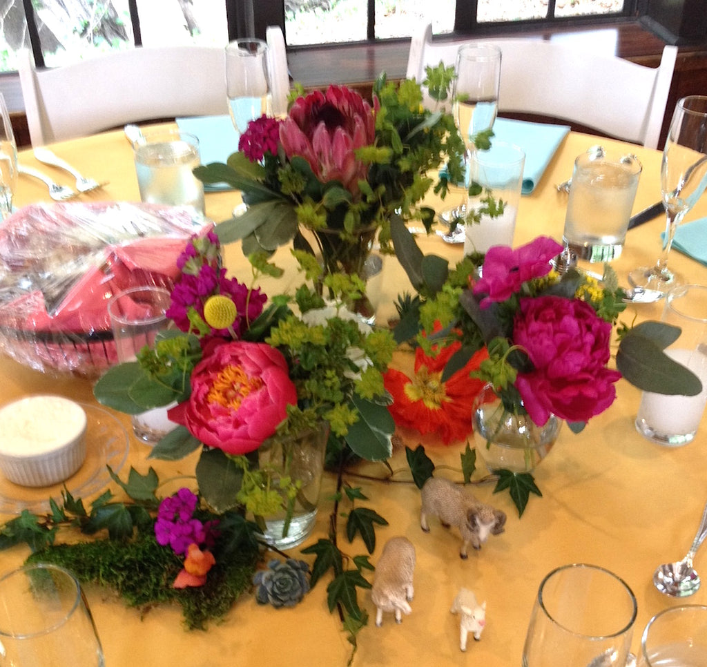 Gorgeous and Green colorful wedding centerpieces at the Brazil Room Berkeley with animals